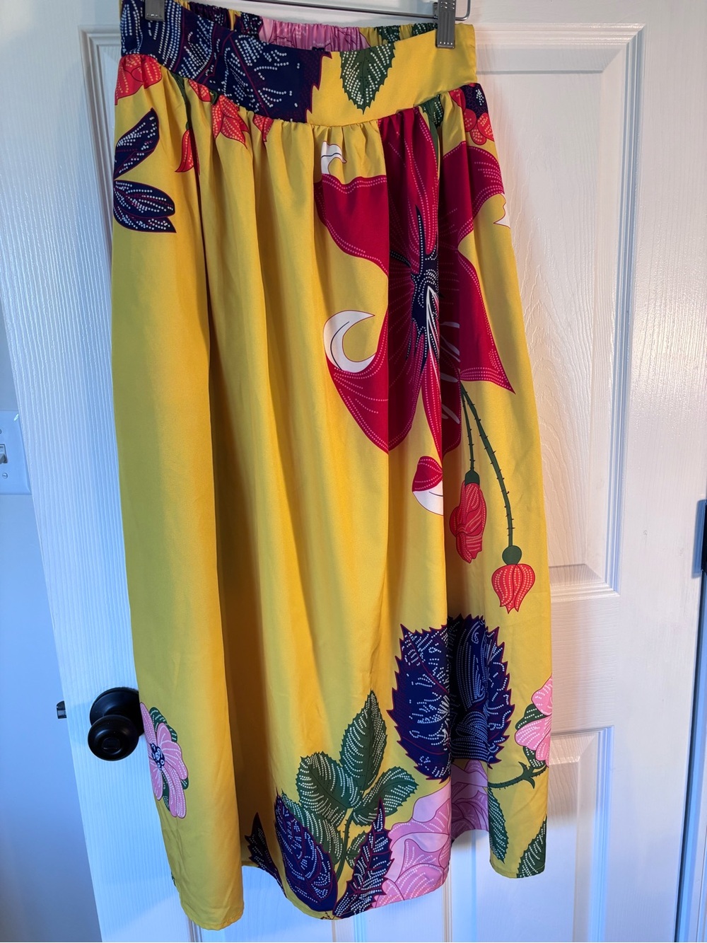 SHEIN Yellow Maxi Skirt with Red & Navy Floral Print